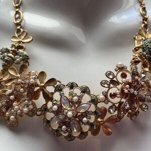 Bella Jack Gold Tone Rhinestone Statement Necklace Butterfly Blue Faux Pearl